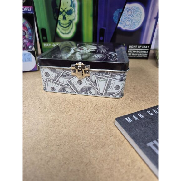 Tattooed Money-Themed Metal Storage Box W/ Removable Tray For Jewelry Keepsakes - Picture 8 of 8